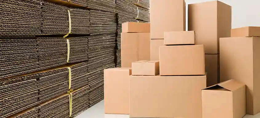 Image combinée montrant du carton pour ondulé et des boîtes en carton plat, illustrant les tendances de production aux États-Unis au T1 2026.