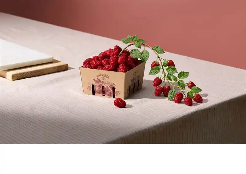Barquette de framboises en carton ondulé léger fabriquée avec des fibres vierges
